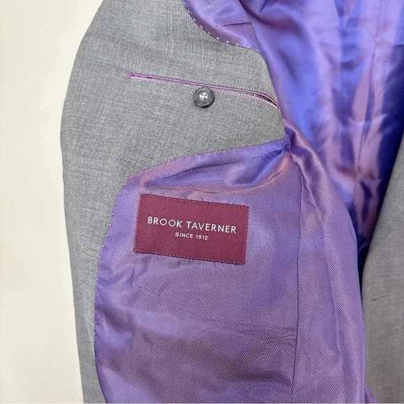 Brook Taverner Mens 36R Wool Two Button Slim Fit Blazer Sport Coat In Grey